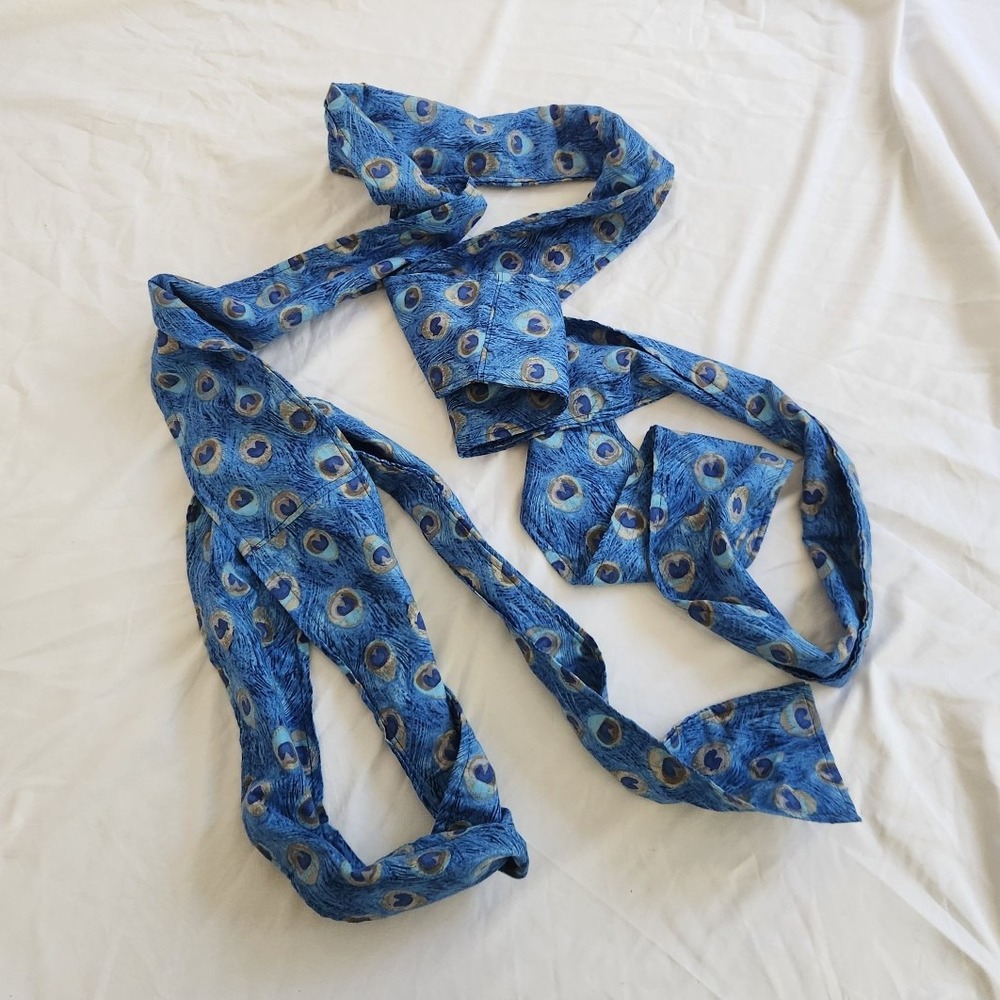 Blue Peacock Feather Print Belt or Wrap